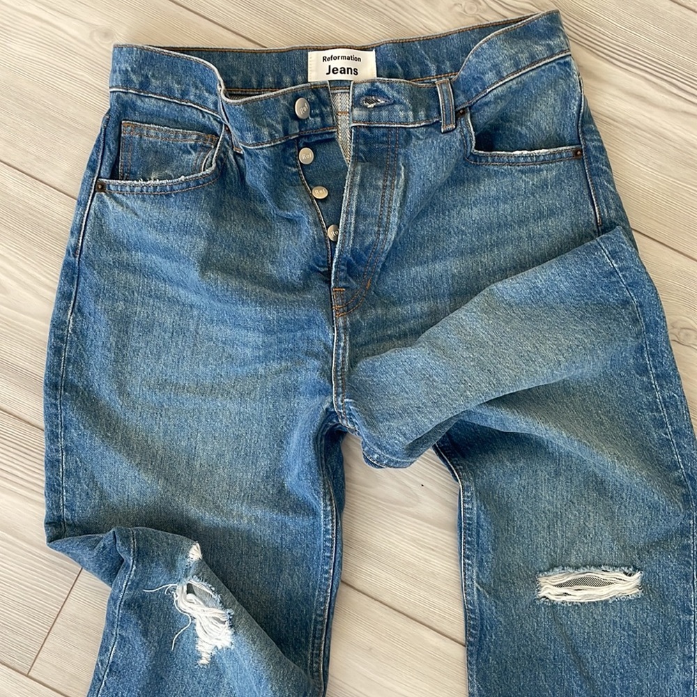 NWOT Reformation Cynthia High Rise Jeans Shasta Destroyed